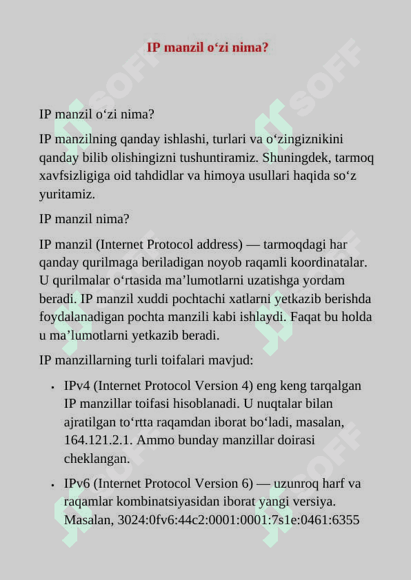 Mavzu: IP manzillarni boshqarish usullari. 4