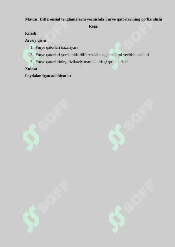 Differensial tenglamalarni yechishda Furye qatorlarining qoʻllanilishi 2