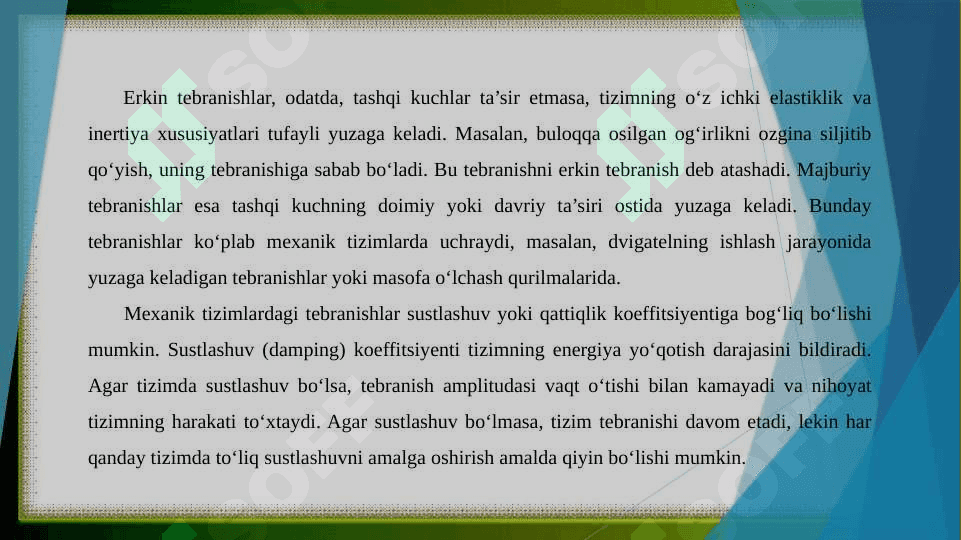 Mexanik tizimlardagi tebranishlar tahlilda Furye qatorlarining qoʻllanilishi 4