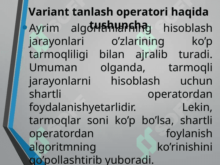 Vаriаnt tаnlаsh оpеrаtоri 3