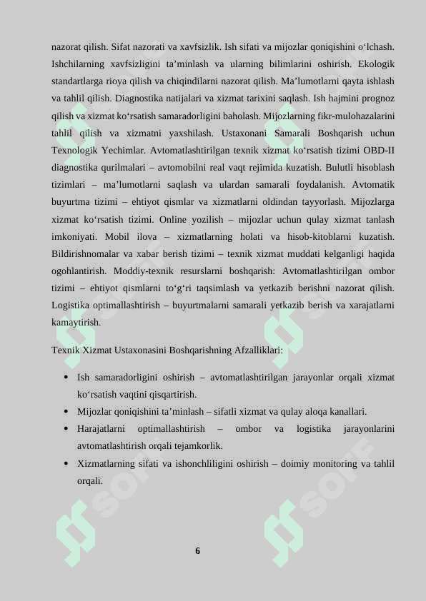 Mashinalarga texnik xizmat korsatish ustaxonasini boshqarish tizimi kurs ishi 6