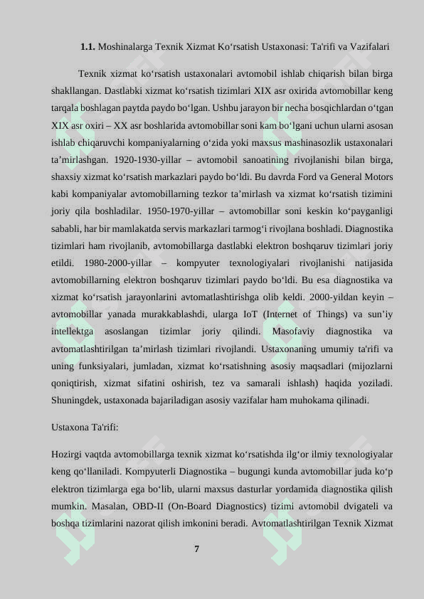 Mashinalarga texnik xizmat korsatish ustaxonasini boshqarish tizimi kurs ishi 7