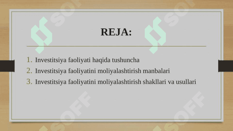 Investitsiya faoliyatini moliyalashtirish manbalari va usullari 2