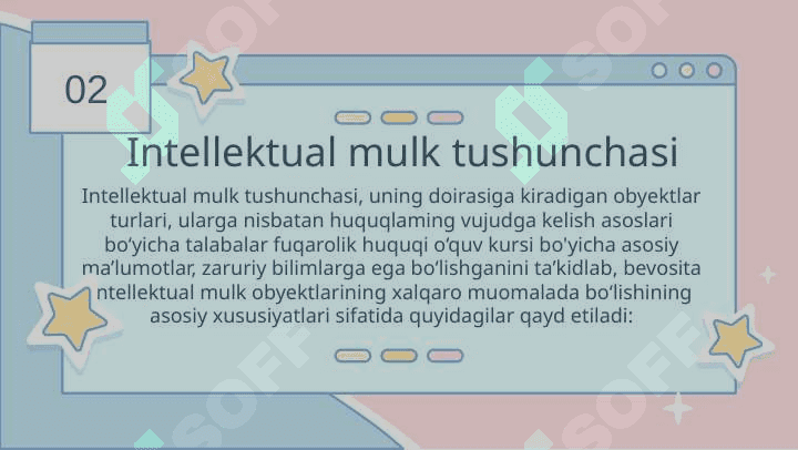 INTELLEKTUAL MULKNI XALQARO-HUQUQIY HIMOYA QILISH INTELLEKTUAL MULKNI XALQARO-HUQUQIY HIMOYA QILISH 4