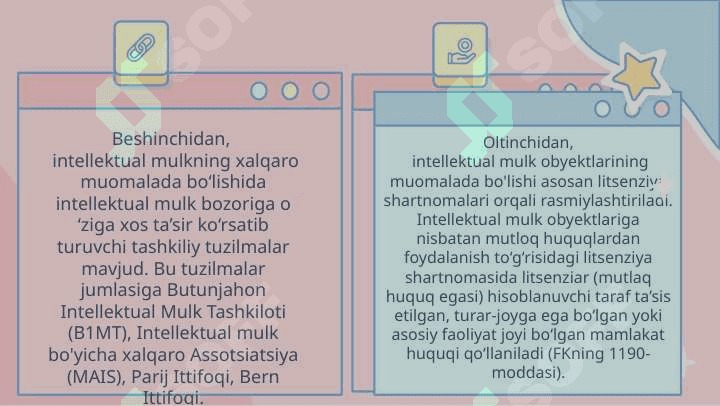 INTELLEKTUAL MULKNI XALQARO-HUQUQIY HIMOYA QILISH INTELLEKTUAL MULKNI XALQARO-HUQUQIY HIMOYA QILISH 7
