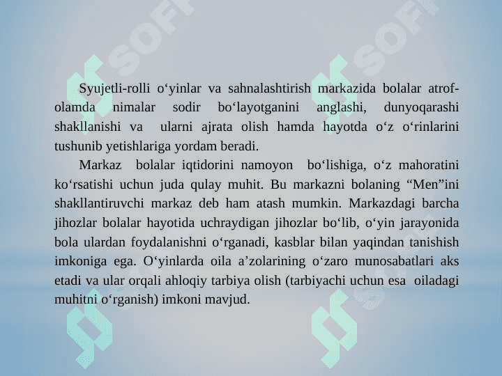 Syujetli-rolli oʻyinlar va sahnalashtirish 3