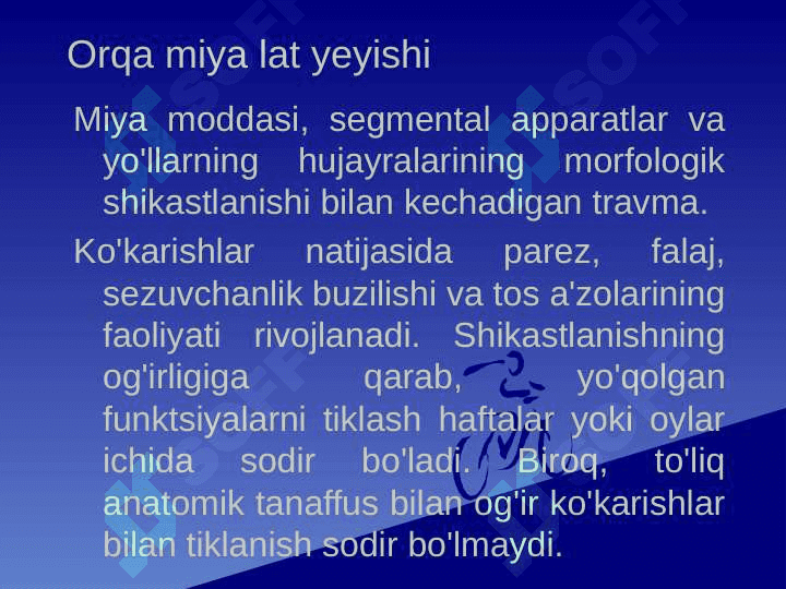 Umurtqa pog’onasi va orqa miya shikastlanishlari 7