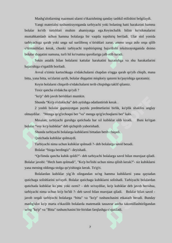MAKTABGACHA TA’LIM TASHKILOTLARIDA ILK YOSH GURUH BOLALARINING MATEMATIK TASAVVURLARINI SHAKLLANTIRISH 7