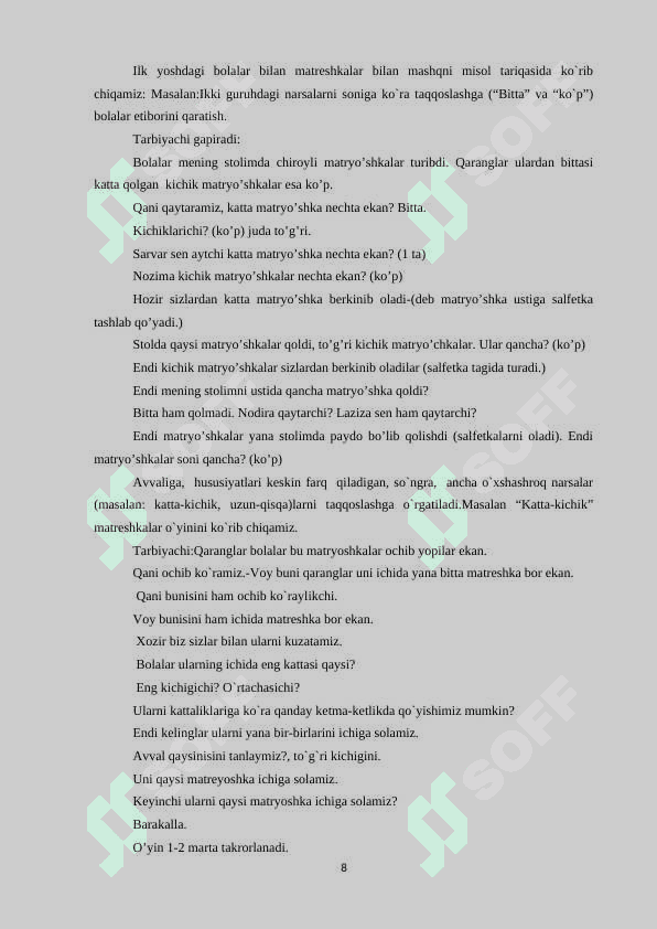 MAKTABGACHA TA’LIM TASHKILOTLARIDA ILK YOSH GURUH BOLALARINING MATEMATIK TASAVVURLARINI SHAKLLANTIRISH 8