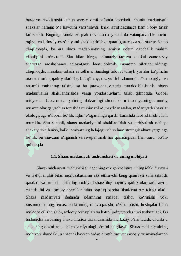 MAVZU: Shaxs madaniyatini shakllantirish va tarbiyalash. 6