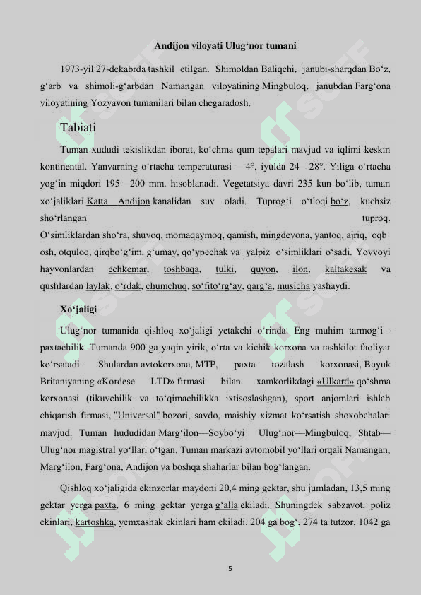 Andijon viloyati Ulugʻnor tumani haqida maʼlumot. 5