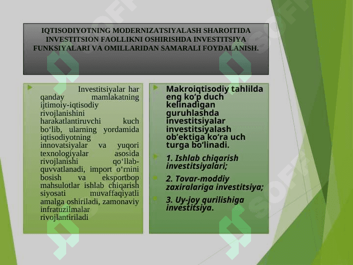 Investsitsiya funksiyasi va omillari. 5