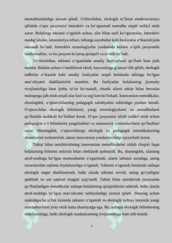 Maktabgacha yoshdagi bolalarni tabiat bilan tanishtirishning ish shakllarini tashkil etishda innovatsion yondashuv. 7