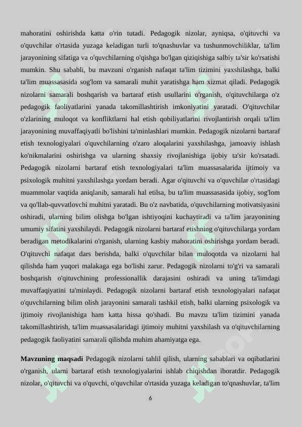 Pedagogik nizolar va ularni bartaraf etish texnologiyasi 6