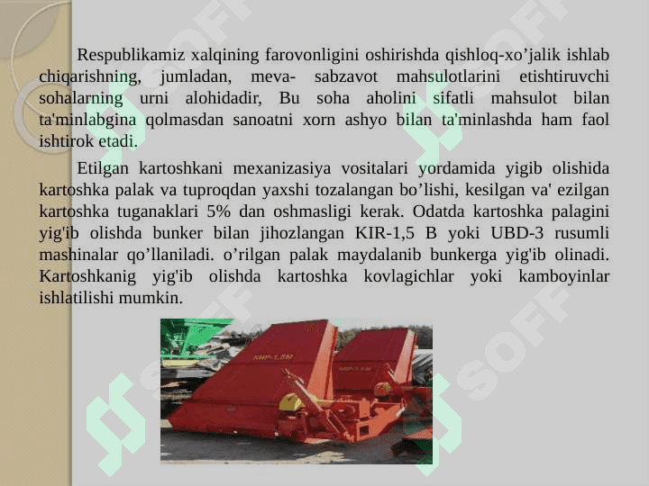 Kartoshka sabzavot yig’ishtirish mashinalari 2