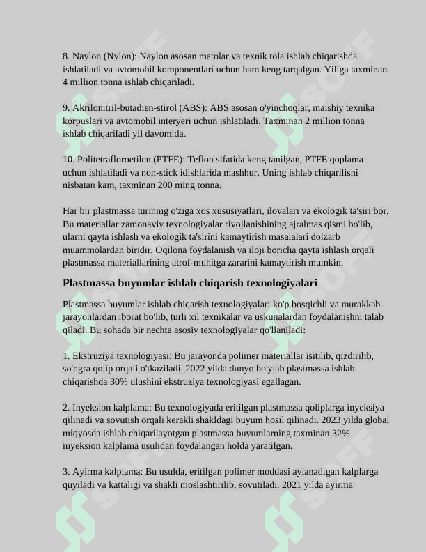 Plastmassa buyumlar ishlab chiqarish 3