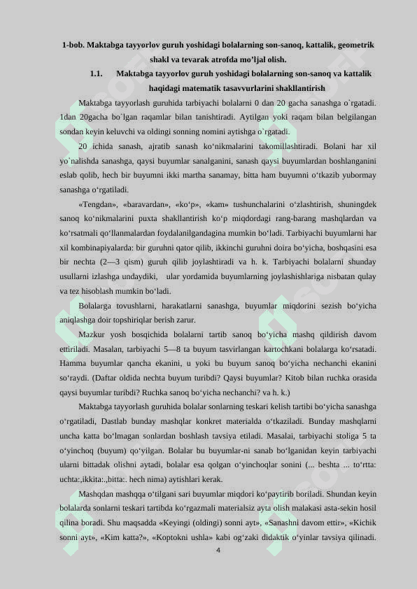 MAKTABGACHA TA’LIM TASHKILOTLARIDA MAKTABGA TAYYORLOV GURUH YOSHIDAGI BOLALARNING MATEMATIK TASAVVURLARINI SHAKLLANTIRISH 4