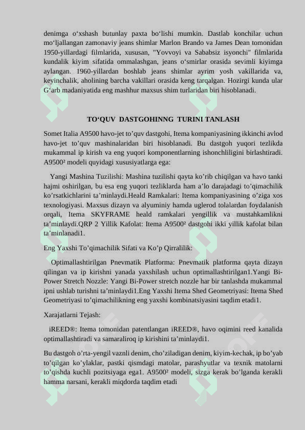 Berilgan yoki yaratilayotgan to‘qimani ko‘rsatkichlari asosida to‘qimaning tavsifi	. 8