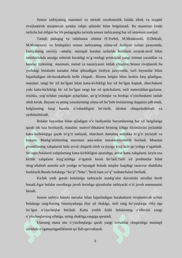 MAKTABGACHA TA’LIM TASHKILOTLARIDA KICHIK GURUH YOSHIDAGI BOLALARNING MATEMATIK TASAVVURLARINI SHAKLLANTIRISH 5