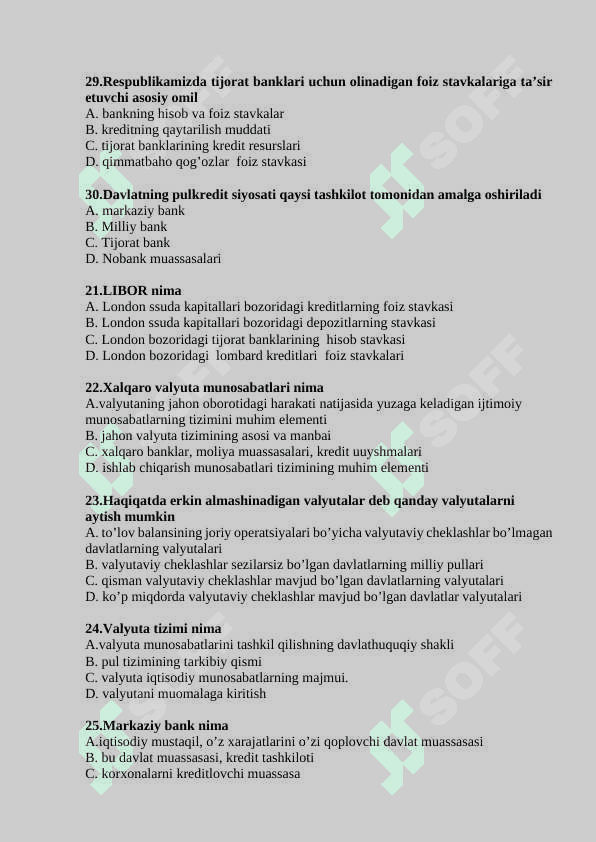 Pul va banklar fanidan  test savollari 5