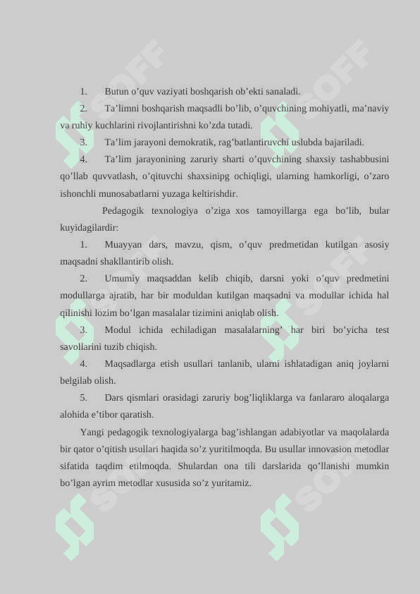MILLIY G`OYA VA MA'NAVIYATGA OID DARSLARINI OLIB BORISHDA ZAMONAVIY PEDAGOGIK TEXNOLOGIYALARNI QO`LLASHGA QO`YILADIGAN TA'LABLAR 4