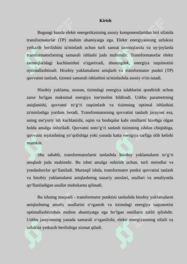 Hisobiy yuklamalarni aniqlash va transformator punkti (tp) quvvatini tanlash.docx 2