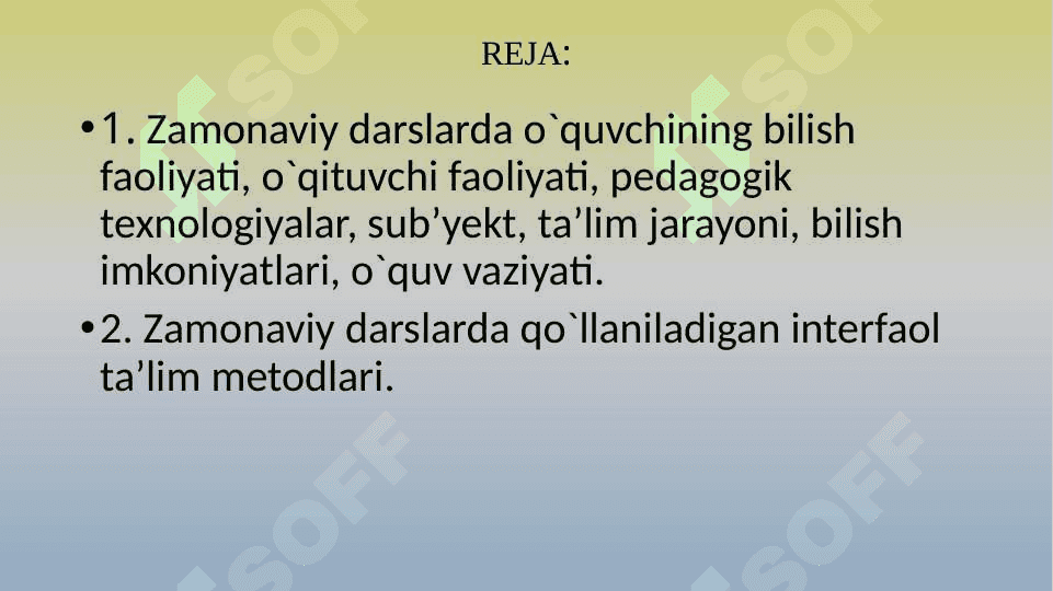 Zamonaviy dars va unga qo`yiladigan talablar 2