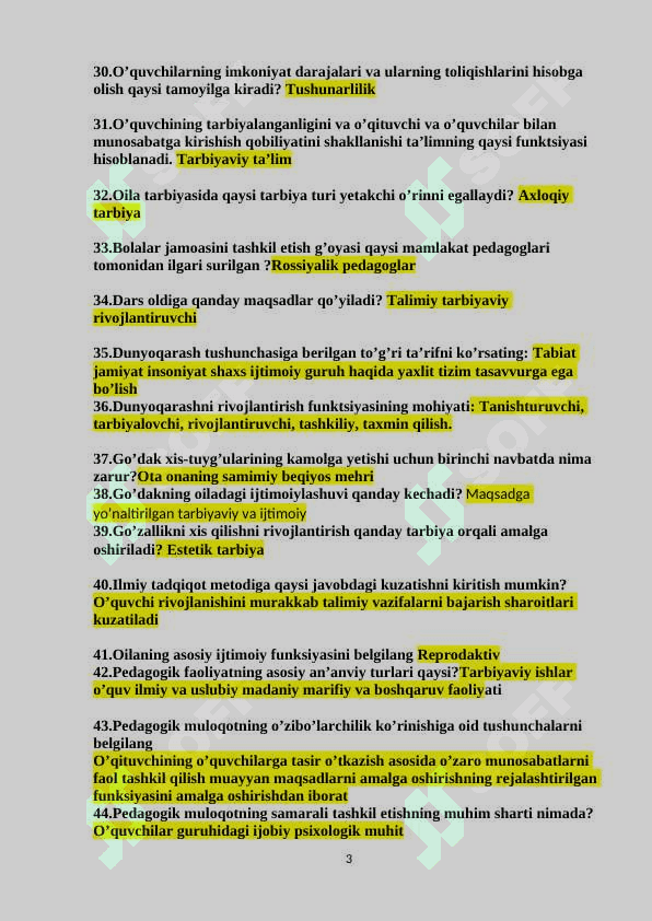 Tarbiyaviy ishlar metodikasi fanidan savollar (javoblari bilan) 3