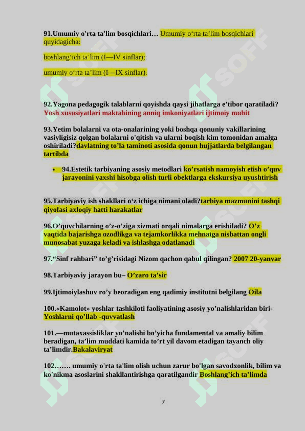 Tarbiyaviy ishlar metodikasi fanidan savollar (javoblari bilan) 7