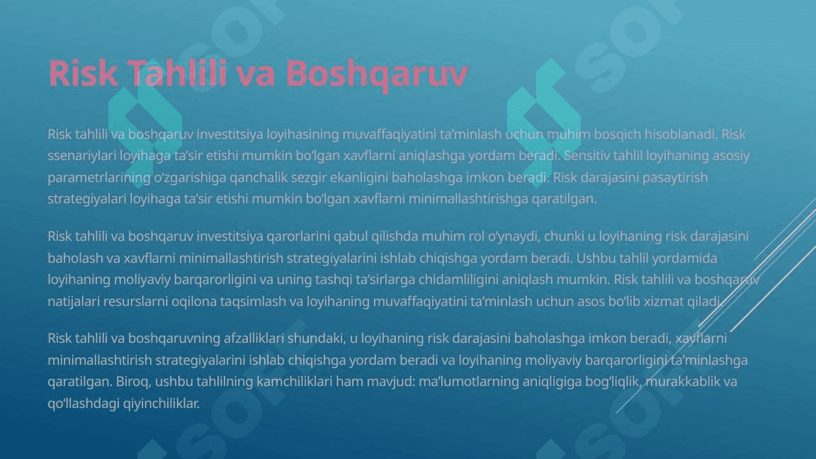 Sof diskont daromad uslubida loyixa samaradorligi baxolash 8