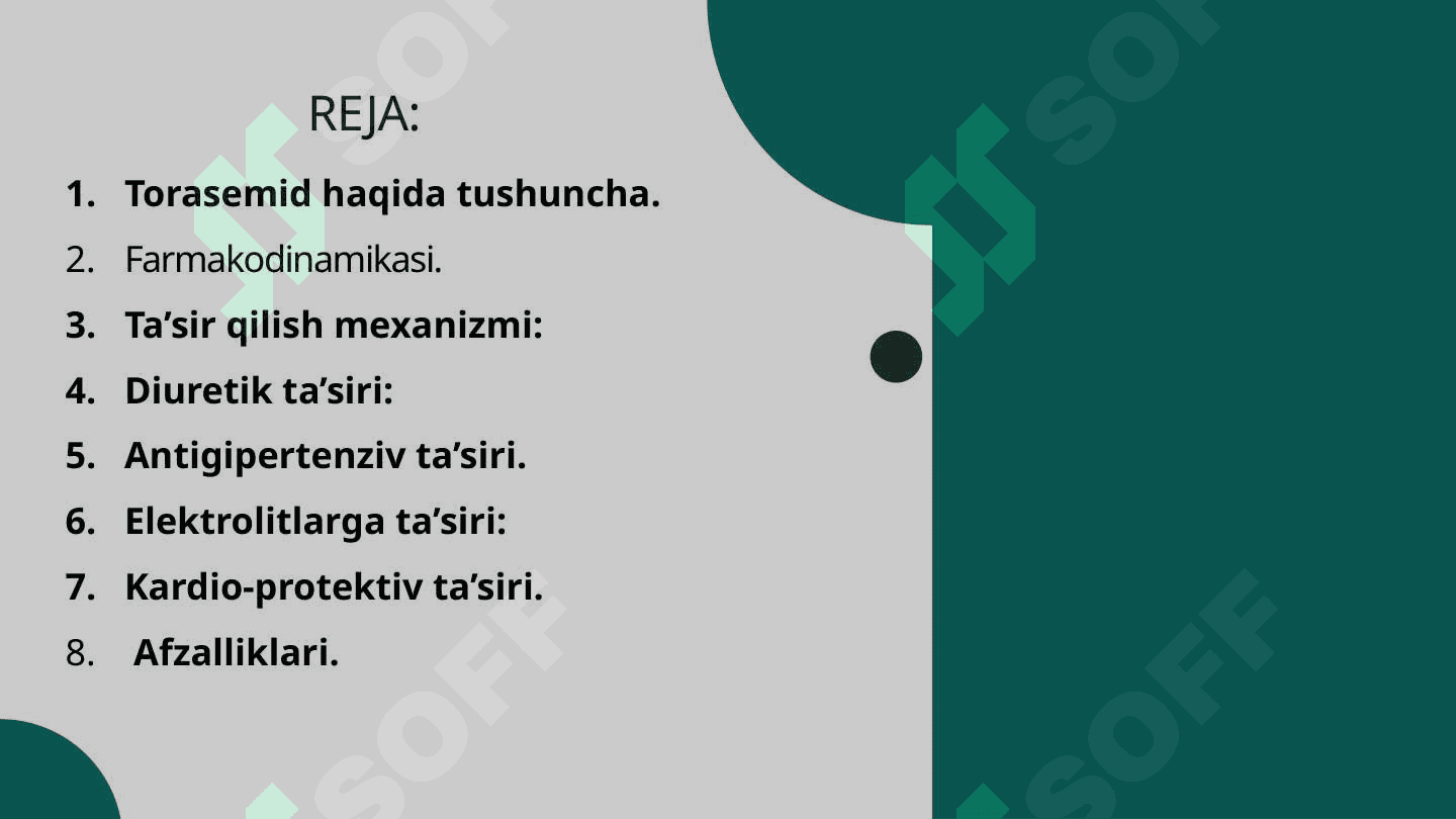 Torasemid farmakodinamikasi. 2