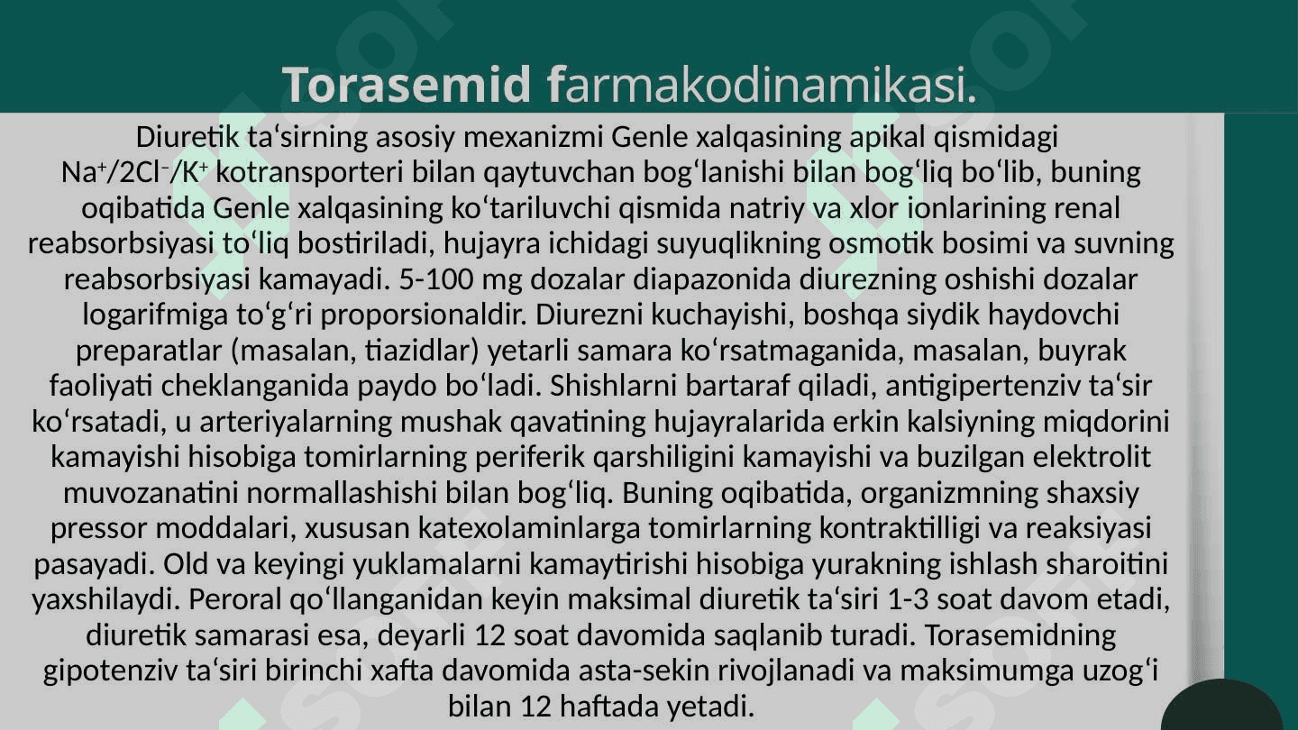 Torasemid farmakodinamikasi. 4
