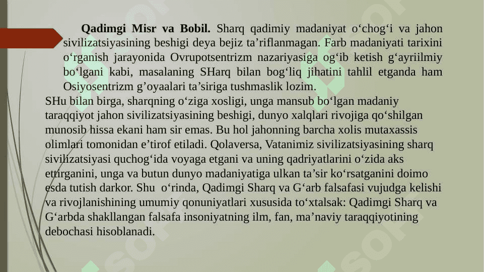 Falsafaning tasnifiga oid G’arb va Sharq m... . Sharq va G’arb falsafasining vudujga kelishi va rivojlanish tarixi 3
