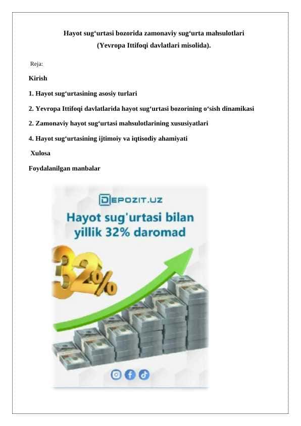 Hayot sug‘urtasi bozorida zamonaviy sug‘urta mahsulotlari 2025