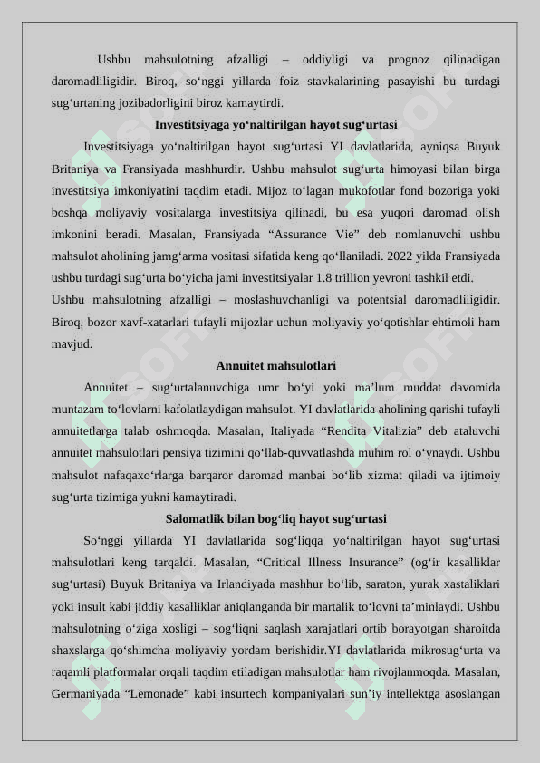 Hayot sug‘urtasi bozorida zamonaviy sug‘urta mahsulotlari esse 3