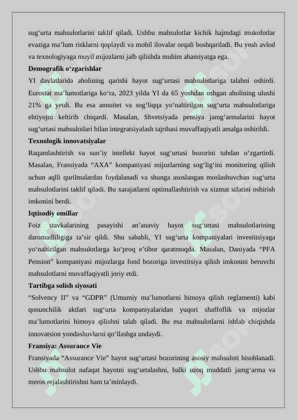 Hayot sug‘urtasi bozorida zamonaviy sug‘urta mahsulotlari esse 4