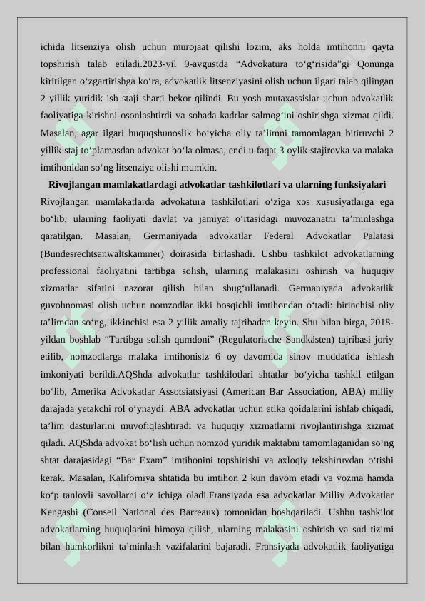 Rivojlangan mamlakatlarda advokatura institutining o‘ziga xos xususiyatlari 25 7