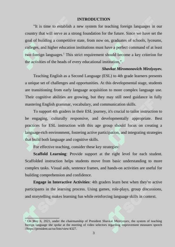 BEST PRACTICES FOR ESL INSTRUCTION: TAILORING APPROACHES FOR 4 TH GRADE LEARNERS 3