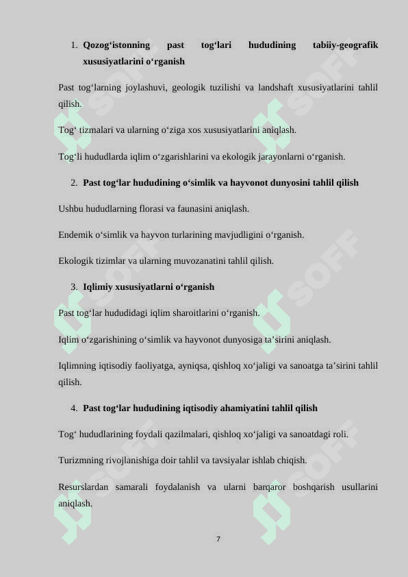 Qozogʻiston past togʻlariga tabiiy geografik tavsif 7