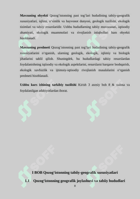 Qozogʻiston past togʻlariga tabiiy geografik tavsif 8