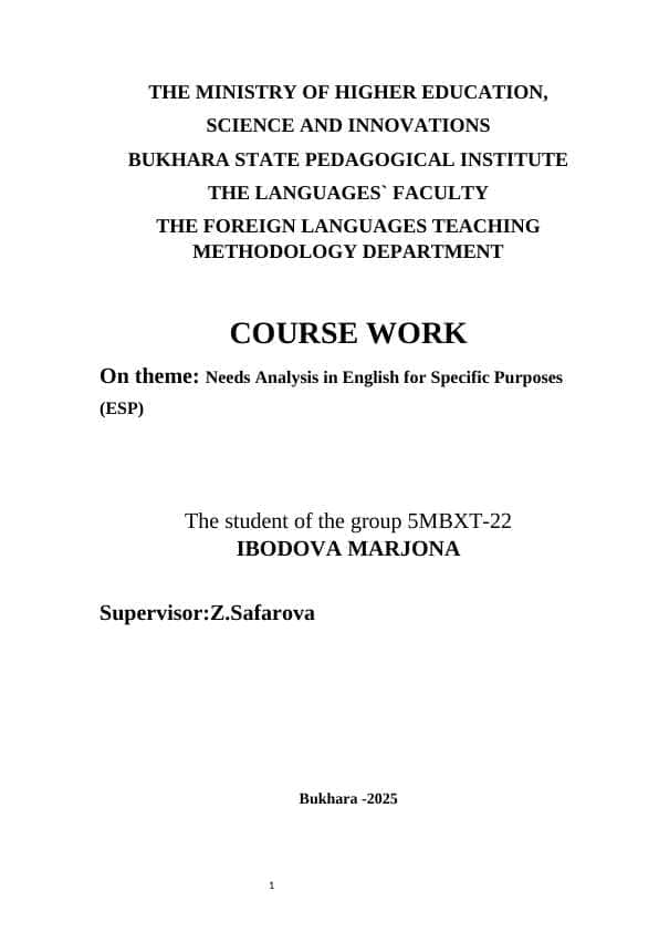 Needs Analysis in English for Specific Purposes (ESP)