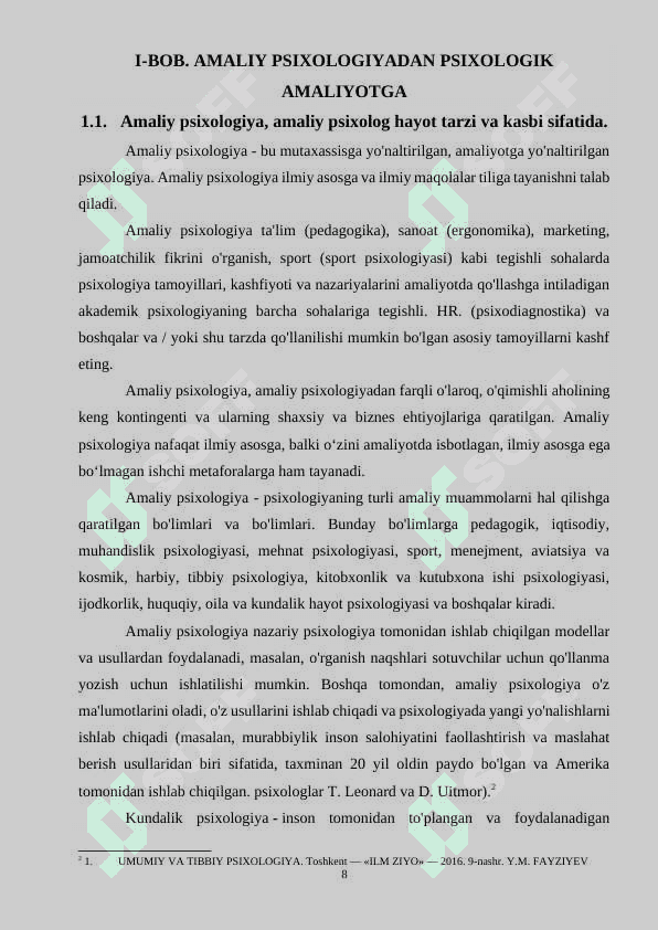 Kurs ishi (Amaliy psixologiyadan psixologik amaliyotga) 8