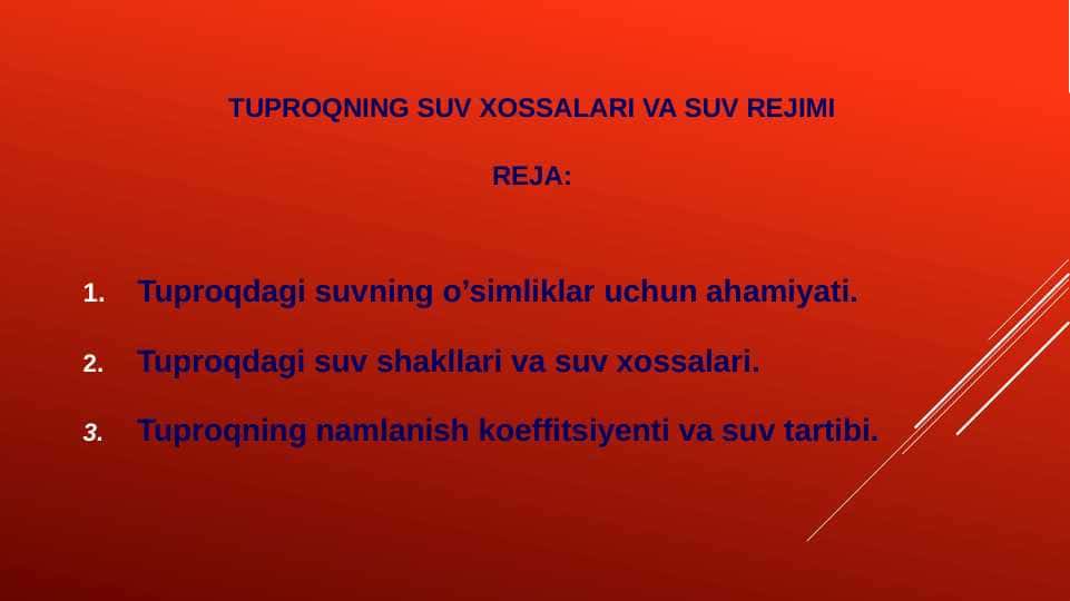 "Tuproqning Suv Xossalari va Suv Rejimi" - Qishloq Xo'jaligi 1-Kurs Talabalari uchun Mustaqil Ish | Agronomiya Asoslari