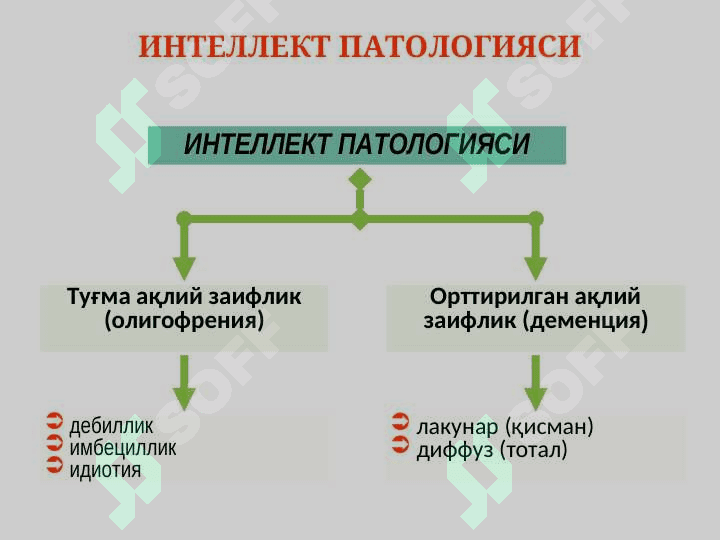 Интеллект патологияси Ақлий заифлик Инволюцион ва кексалик ёшидаги руҳий бузилишлар 3