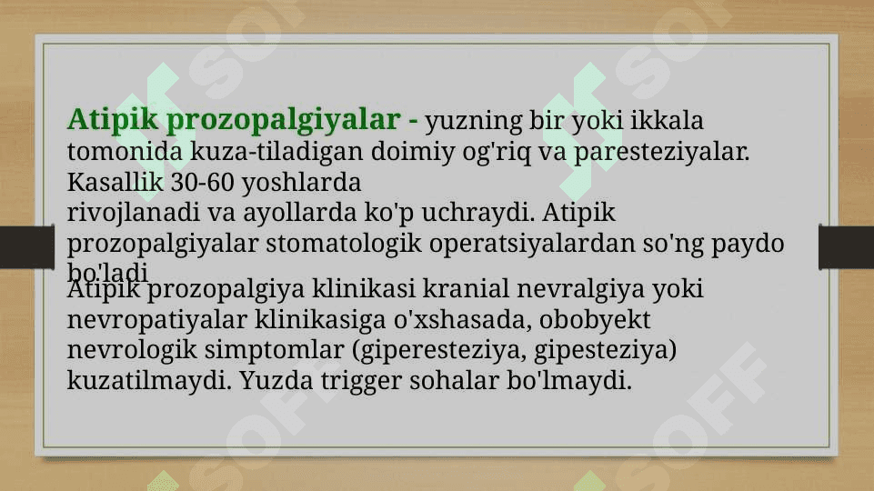 YUZ SOHASIDAGI ATIPIK OG'RIQLAR (ATIPIK PROZOPALGIYALAR) 2