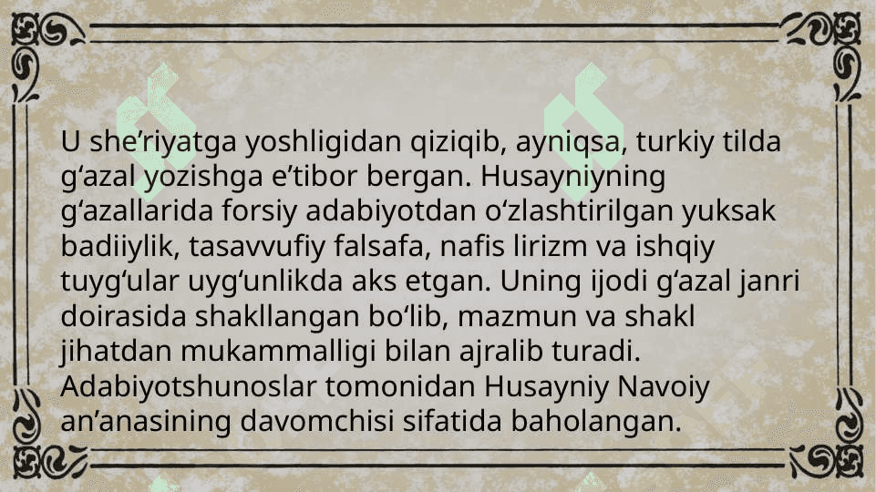 Husayni g’azallari vazn hususiyatlarini o’rganish 4