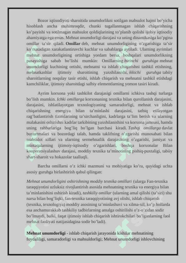 "Mehnat Unumdorligi: Oshirish Omillari va Ko'rsatkichlari" - 1-Kurs Iqtisodiyot Talabalari uchun To'liq Mustaqil Ish Qo'llanmasi | PPT & Word Formatda 2