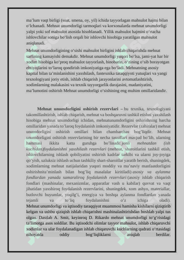 "Mehnat Unumdorligi: Oshirish Omillari va Ko'rsatkichlari" - 1-Kurs Iqtisodiyot Talabalari uchun To'liq Mustaqil Ish Qo'llanmasi | PPT & Word Formatda 3