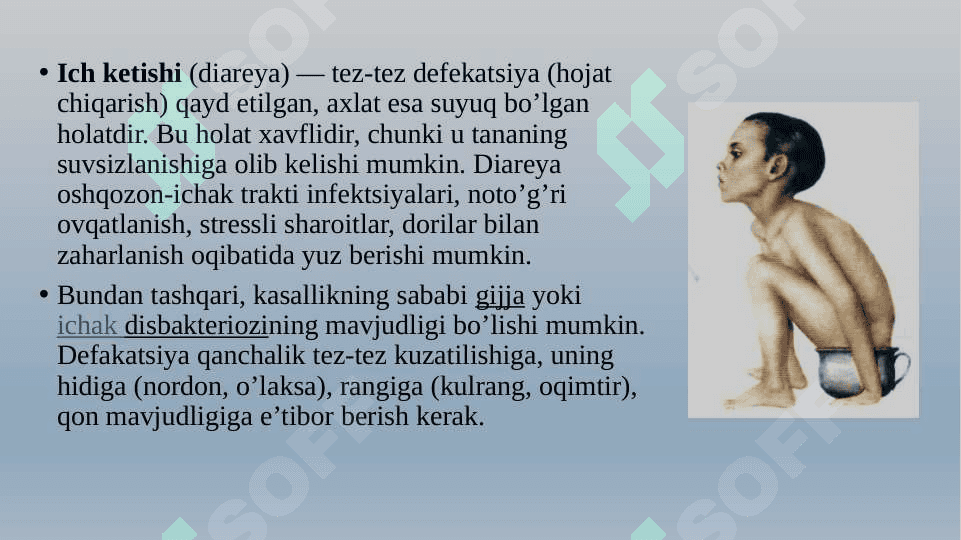 Diareya sindromi bilan kechuvchi kasaliklar diferensial diagnostikasi. Salmonelyoz, vabo, dizinteriya, OTI, virusli diareyalar. 2