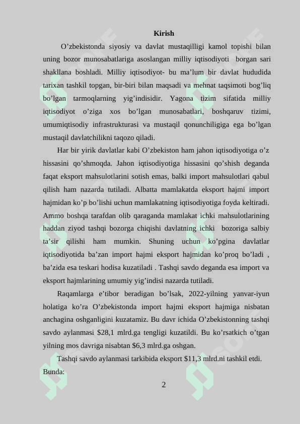 Jahon xo'jaligi va davlatning ijtimoiy siyosati 2